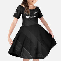 Custom New Zealand Cricket Family Matching Puletasi and Hawaiian Shirt Aotearoa Black Cap Come On LT01 Daughter's Dress Black - Polynesian Pride