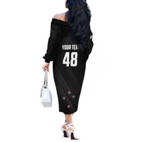 Custom New Zealand Cricket Off The Shoulder Long Sleeve Dress Aotearoa Black Cap Come On LT01 - Polynesian Pride