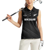 Custom New Zealand Cricket Women Sleeveless Polo Shirt Aotearoa Black Cap Come On