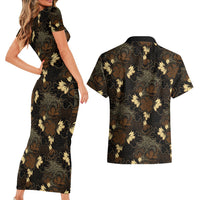 Javanese Batik Semen Couples Matching Short Sleeve Bodycon Dress and Hawaiian Shirt Indonesian Traditional Pattern