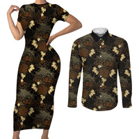Javanese Batik Semen Couples Matching Short Sleeve Bodycon Dress and Long Sleeve Button Shirt Indonesian Traditional Pattern