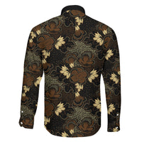 Javanese Batik Semen Family Matching Off The Shoulder Long Sleeve Dress and Hawaiian Shirt Indonesian Traditional Pattern