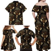 Javanese Batik Semen Family Matching Off Shoulder Maxi Dress and Hawaiian Shirt Indonesian Traditional Pattern