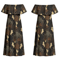 Javanese Batik Semen Family Matching Off Shoulder Maxi Dress and Hawaiian Shirt Indonesian Traditional Pattern LT01 Mom's Dress Black - Polynesian Pride