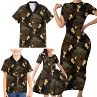 Javanese Batik Semen Family Matching Short Sleeve Bodycon Dress and Hawaiian Shirt Indonesian Traditional Pattern