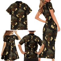 Javanese Batik Semen Family Matching Short Sleeve Bodycon Dress and Hawaiian Shirt Indonesian Traditional Pattern