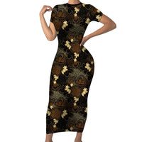 Javanese Batik Semen Family Matching Short Sleeve Bodycon Dress and Hawaiian Shirt Indonesian Traditional Pattern