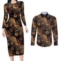 Batik Pedalaman Semen Lereng Style Couples Matching Long Sleeve Bodycon Dress and Long Sleeve Button Shirt Indonesian Traditional Pattern
