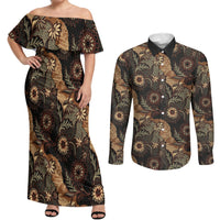 Batik Pedalaman Semen Lereng Style Couples Matching Off Shoulder Maxi Dress and Long Sleeve Button Shirt Indonesian Traditional Pattern LT01 Black - Polynesian Pride