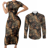 Batik Pedalaman Semen Lereng Style Couples Matching Short Sleeve Bodycon Dress and Long Sleeve Button Shirt Indonesian Traditional Pattern LT01 Black - Polynesian Pride