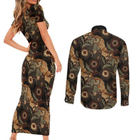 Batik Pedalaman Semen Lereng Style Couples Matching Short Sleeve Bodycon Dress and Long Sleeve Button Shirt Indonesian Traditional Pattern