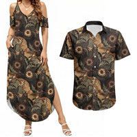 Batik Pedalaman Semen Lereng Style Couples Matching Summer Maxi Dress and Hawaiian Shirt Indonesian Traditional Pattern LT01 Black - Polynesian Pride