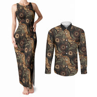 Batik Pedalaman Semen Lereng Style Couples Matching Tank Maxi Dress and Long Sleeve Button Shirt Indonesian Traditional Pattern LT01 Black - Polynesian Pride
