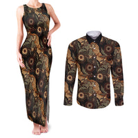 Batik Pedalaman Semen Lereng Style Couples Matching Tank Maxi Dress and Long Sleeve Button Shirt Indonesian Traditional Pattern