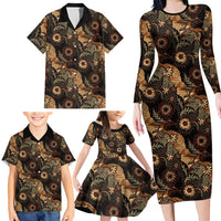 Batik Pedalaman Semen Lereng Style Family Matching Long Sleeve Bodycon Dress and Hawaiian Shirt Indonesian Traditional Pattern