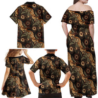Batik Pedalaman Semen Lereng Style Family Matching Off Shoulder Maxi Dress and Hawaiian Shirt Indonesian Traditional Pattern
