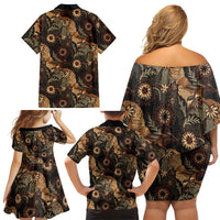 Batik Pedalaman Semen Lereng Style Family Matching Off Shoulder Short Dress and Hawaiian Shirt Indonesian Traditional Pattern