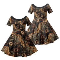 Batik Pedalaman Semen Lereng Style Family Matching Off Shoulder Short Dress and Hawaiian Shirt Indonesian Traditional Pattern LT01 Daughter's Dress Black - Polynesian Pride