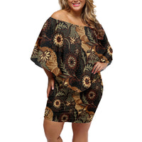 Batik Pedalaman Semen Lereng Style Family Matching Off Shoulder Short Dress and Hawaiian Shirt Indonesian Traditional Pattern