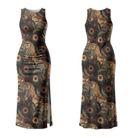 Batik Pedalaman Semen Lereng Style Family Matching Tank Maxi Dress and Hawaiian Shirt Indonesian Traditional Pattern LT01 Mom's Dress Black - Polynesian Pride