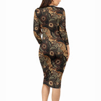Batik Pedalaman Semen Lereng Style Long Sleeve Bodycon Dress Indonesian Traditional Pattern LT01 - Polynesian Pride