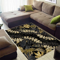 Gold Tropical Leaves Hawaii Mikioi Lei Area Rug Luxury Stylized - Polynesian Pride