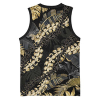 Gold Tropical Leaves Hawaii Mikioi Lei Basketball Jersey Luxury Stylized - Polynesian Pride