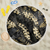 Gold Tropical Leaves Hawaii Mikioi Lei Beach Blanket Luxury Stylized - Polynesian Pride
