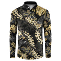Gold Tropical Leaves Hawaii Mikioi Lei Button Sweatshirt Luxury Stylized - Polynesian Pride