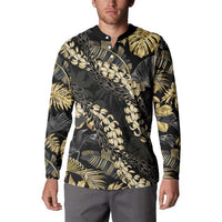 Gold Tropical Leaves Hawaii Mikioi Lei Button Sweatshirt Luxury Stylized - Polynesian Pride