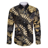 Gold Tropical Leaves Hawaii Mikioi Lei Family Matching Puletasi and Hawaiian Shirt Luxury Stylized - Polynesian Pride