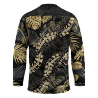 Gold Tropical Leaves Hawaii Mikioi Lei Hockey Jersey Luxury Stylized - Polynesian Pride
