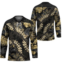 Gold Tropical Leaves Hawaii Mikioi Lei Hockey Jersey Luxury Stylized - Polynesian Pride