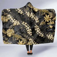 Gold Tropical Leaves Hawaii Mikioi Lei Hooded Blanket Luxury Stylized - Polynesian Pride