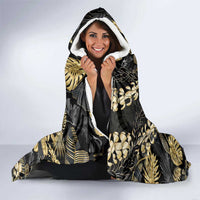 Gold Tropical Leaves Hawaii Mikioi Lei Hooded Blanket Luxury Stylized - Polynesian Pride