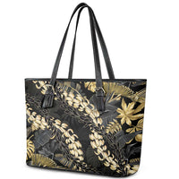 Gold Tropical Leaves Hawaii Mikioi Lei Leather Tote Bag Luxury Stylized - Polynesian Pride