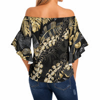 Gold Tropical Leaves Hawaii Mikioi Lei Off Shoulder Wrap Waist Top Luxury Stylized LT01 - Polynesian Pride