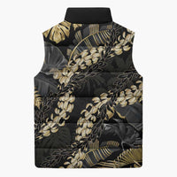 Gold Tropical Leaves Hawaii Mikioi Lei Sleeveless Puffer Jacket Luxury Stylized - Polynesian Pride