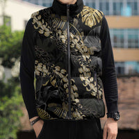 Gold Tropical Leaves Hawaii Mikioi Lei Sleeveless Puffer Jacket Luxury Stylized - Polynesian Pride