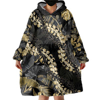 Gold Tropical Leaves Hawaii Mikioi Lei Wearable Blanket Hoodie Luxury Stylized - Polynesian Pride