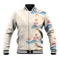 Beige Hawaii Lei Seashells Starfish Baseball Jacket Sandy Sylized - Polynesian Pride