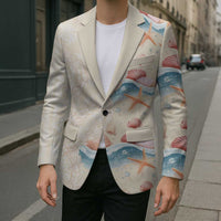 Beige Hawaii Lei Seashells Starfish Blazer Sandy Sylized - Polynesian Pride