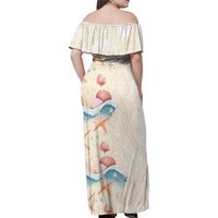 Beige Hawaii Lei Seashells Starfish Family Matching Off Shoulder Maxi Dress and Hawaiian Shirt Sandy Sylized - Polynesian Pride