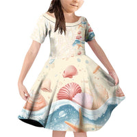 Beige Hawaii Lei Seashells Starfish Family Matching Off Shoulder Short Dress and Hawaiian Shirt Sandy Sylized - Polynesian Pride