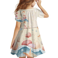 Beige Hawaii Lei Seashells Starfish Family Matching Short Sleeve Bodycon Dress and Hawaiian Shirt Sandy Sylized - Polynesian Pride