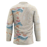 Beige Hawaii Lei Seashells Starfish Hockey Jersey Sandy Sylized - Polynesian Pride