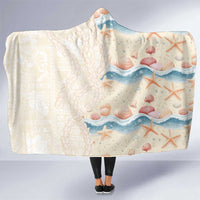 Beige Hawaii Lei Seashells Starfish Hooded Blanket Sandy Sylized - Polynesian Pride