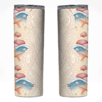 Beige Hawaii Lei Seashells Starfish Skinny Tumbler Sandy Sylized - Polynesian Pride