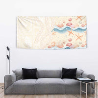 Beige Hawaii Lei Seashells Starfish Tapestry Sandy Sylized - Polynesian Pride