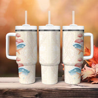 Beige Hawaii Lei Seashells Starfish Tumbler With Handle Sandy Sylized - Polynesian Pride